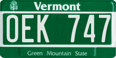 VT license plate OEK747