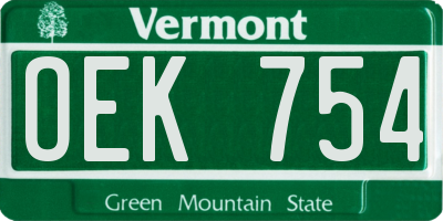 VT license plate OEK754