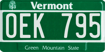 VT license plate OEK795