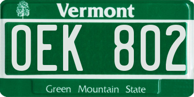 VT license plate OEK802