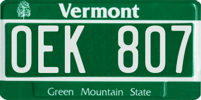 VT license plate OEK807