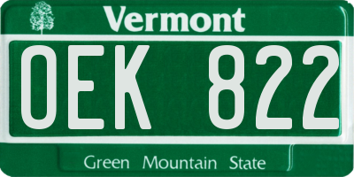 VT license plate OEK822