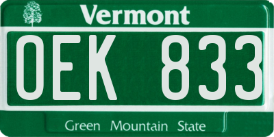 VT license plate OEK833