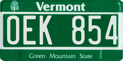 VT license plate OEK854