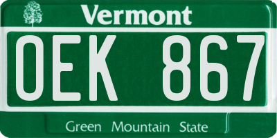 VT license plate OEK867