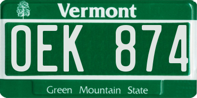 VT license plate OEK874