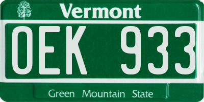 VT license plate OEK933