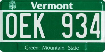 VT license plate OEK934