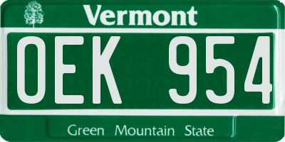 VT license plate OEK954