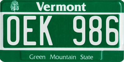 VT license plate OEK986