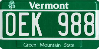 VT license plate OEK988