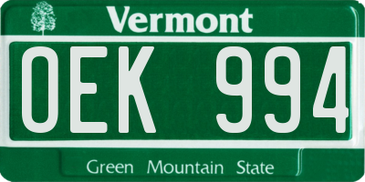 VT license plate OEK994