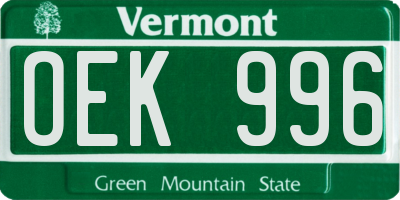 VT license plate OEK996