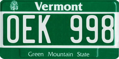 VT license plate OEK998