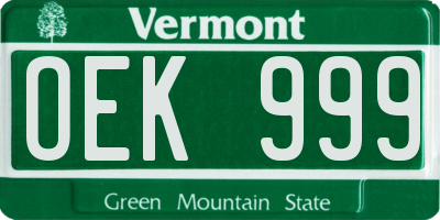 VT license plate OEK999