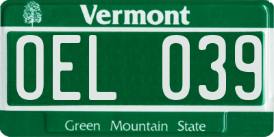 VT license plate OEL039