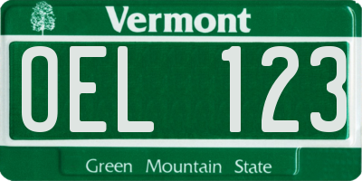 VT license plate OEL123