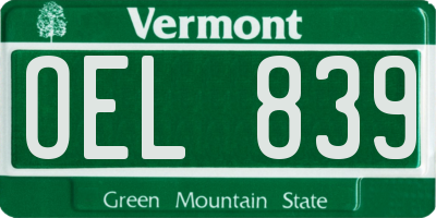 VT license plate OEL839
