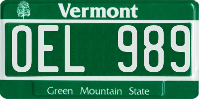 VT license plate OEL989