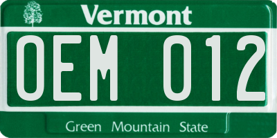 VT license plate OEM012