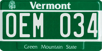 VT license plate OEM034