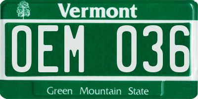 VT license plate OEM036