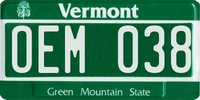VT license plate OEM038