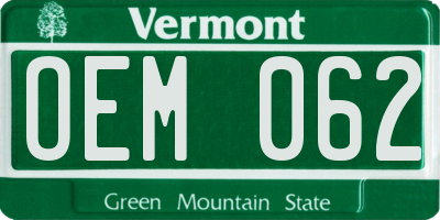 VT license plate OEM062