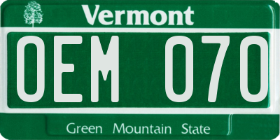 VT license plate OEM070