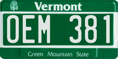 VT license plate OEM381
