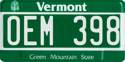 VT license plate OEM398