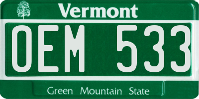 VT license plate OEM533