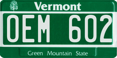 VT license plate OEM602