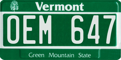VT license plate OEM647