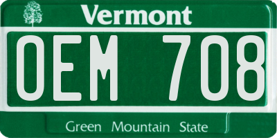 VT license plate OEM708