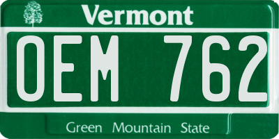 VT license plate OEM762