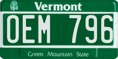 VT license plate OEM796