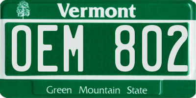 VT license plate OEM802