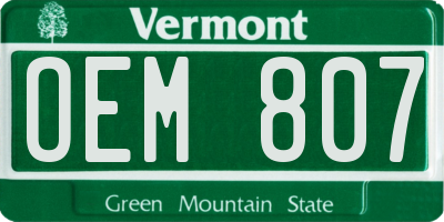 VT license plate OEM807