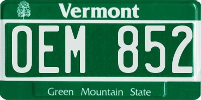 VT license plate OEM852