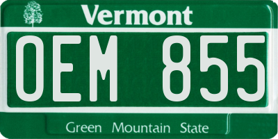VT license plate OEM855