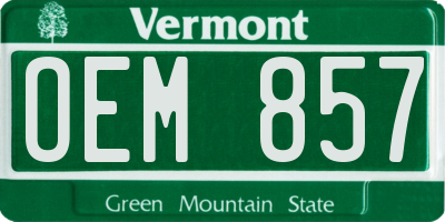VT license plate OEM857