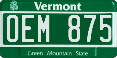 VT license plate OEM875
