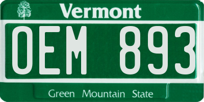 VT license plate OEM893