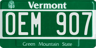 VT license plate OEM907