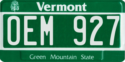 VT license plate OEM927