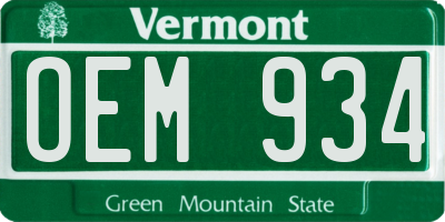 VT license plate OEM934