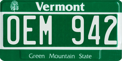 VT license plate OEM942