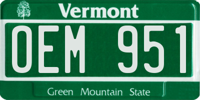 VT license plate OEM951