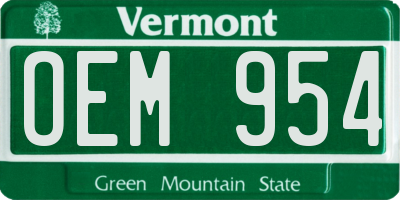VT license plate OEM954